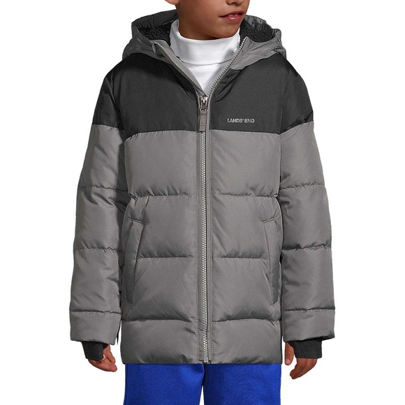 Lands' End Boy Puffer Parka Jacket - Black & Grey Size XS 5/6 - Picture 1 of 8